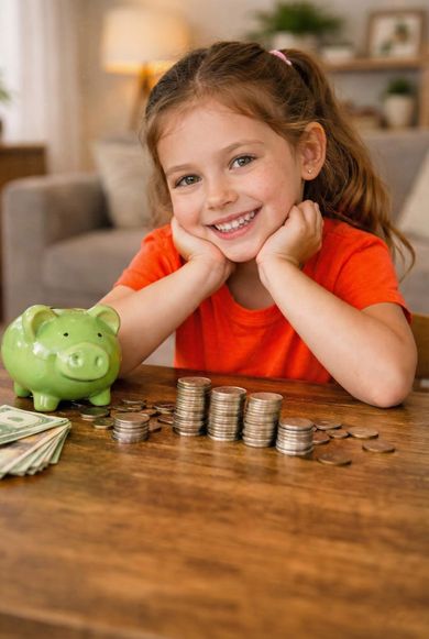 Niña feliz ahorrando